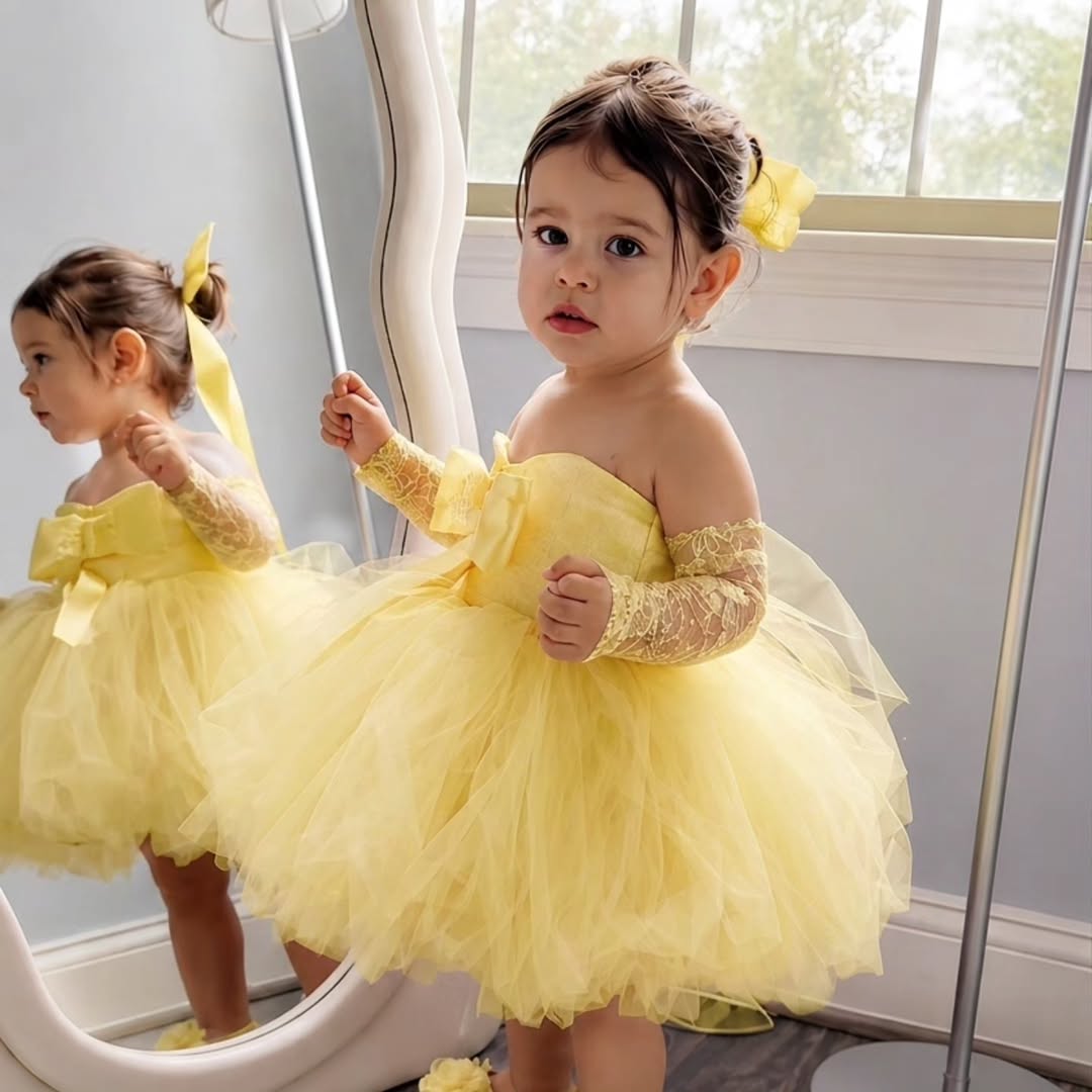 Bridal Sash Ribbon - Robe de princesse jaune pour filles,